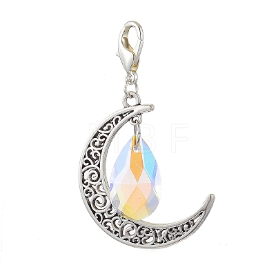 Alloy Moon & Glass Pendant Decorations HJEW-JM02689-02-1