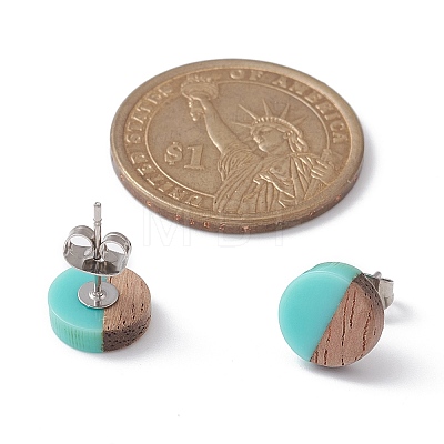 Resin & Wood Stud Earrings EJEW-JE05284-1