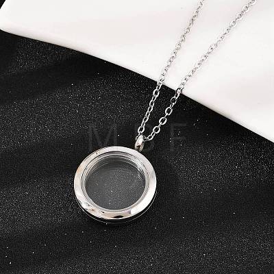 304 Stainless Steel Visible Flat Round Locket Pendant Pet Urn Ashes Necklaces LS-NJEW-S455-08P-1