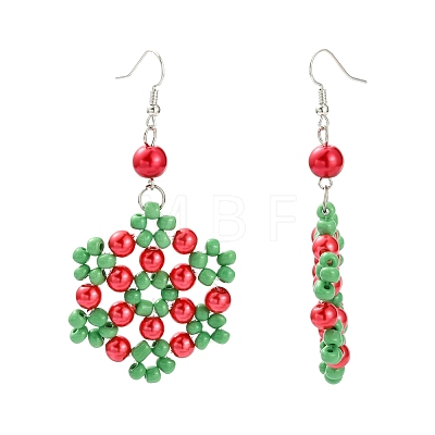 Flower Glass Pearl Beads Dangle Earrings for Christmas EJEW-JE01615-01-1