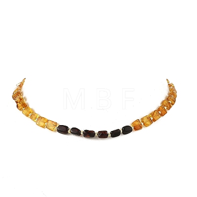 Duo Tone Natural Amber Nuggets Beaded Necklaces with OT Clasps for Women NJEW-JN06647-1