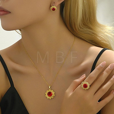 Red Cubic Zirconia Flower Jewelry Set JZ0099-1-1