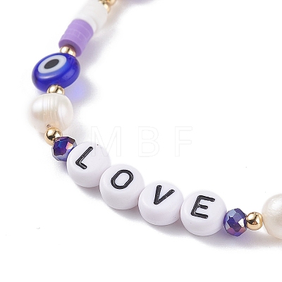 Love Word Acrylic & Heishi Polymer Clay Beaded Stretch Bracelet Sets BJEW-TA00069-1