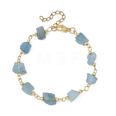 Raw Rough Natural Aquamarine Beaded Link Chain Bracelets for Women BJEW-JB13970-1