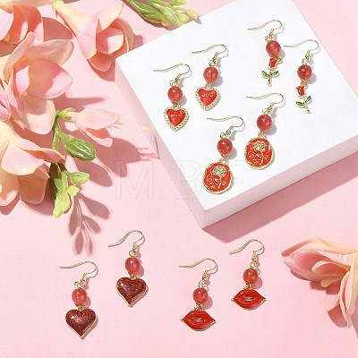 Valentine's Day Alloy Enamel Dangle Earrings with Brass Pins EJEW-JE05331-1