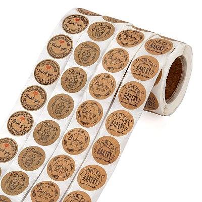 8 Rolls 4 Style Bake Theme Self-Adhesive Kraft Paper Stickers DIY-LS0003-42-1