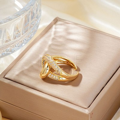 Elegant Brass Pave Cubic Zirconia Double Circle Rings RN9488-1-1