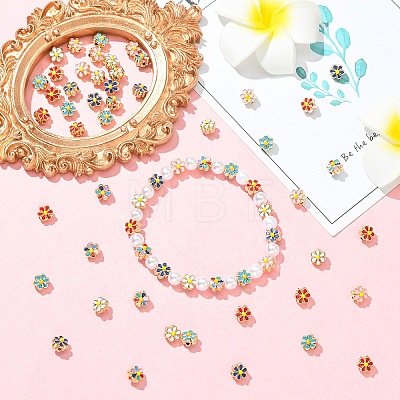 30Pcs 6 Colors Light Gold Tone Alloy Enamel Beads ENAM-YW0008-31-1