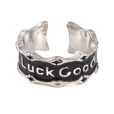 Word Good Lucky Alloy Enamel Open Cuff Ring RJEW-L119-01P-1