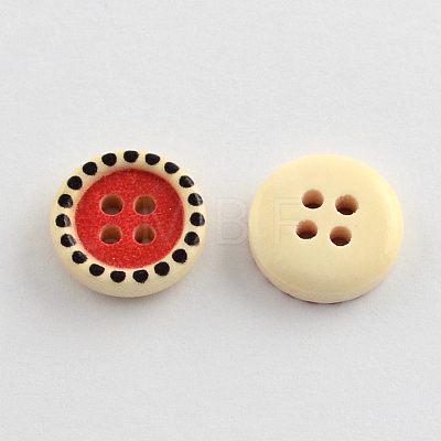 4-Hole Printed Wooden Buttons X-BUTT-R032-068-1