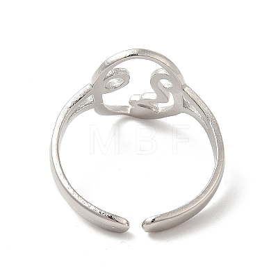 304 Stainless Steel Abstract Face Open Cuff Ring for Women RJEW-E066-06P-1