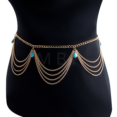 Bohemian Alloy with Teardrop Resin Charm Tassel Waist Chains for Women FS-WGCBA85-01-1