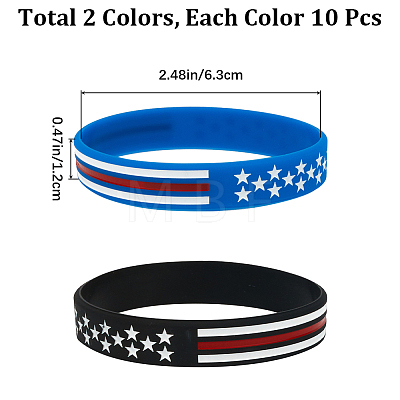 Gorgecraft 20Pcs 2 Colors Independence Day Theme Silicone Star Cord Bracelets Set Wristband BJEW-GF0001-15A-1