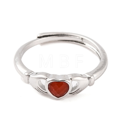 Hand with Heart Natural Carnelian Agate Adjustable Rings RJEW-Q817-06P-02-1