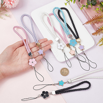 8Pcs 8 Style PU Leather Lanyard Wrist Strap Phone Flower & Star Charms Straps AJEW-CP0005-67-1