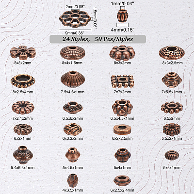   1200Pcs 24 Styles Tibetan Style Alloy Spacer Beads Sets TIBEB-PH0005-11-1