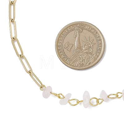 Handmade Natural Rose Quartz Chip Beads & 304 Stainless Steel Paperclip Chain Necklaces NJEW-JN05499-03-1