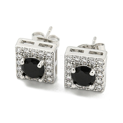 Brass Micro Pave Cubic Zirconia Ear Studs EJEW-P261-15P-1