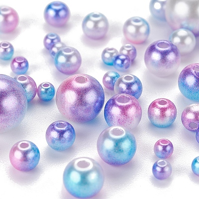 497Pcs 5 Style Rainbow ABS Plastic Imitation Pearl Beads OACR-YW0001-07C-1