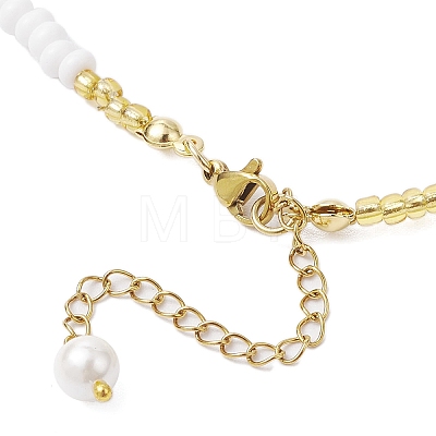 Shell Pearl Bead & Glass Seed Beads Beaded Necklaces for Women NJEW-MZ00073-01-1