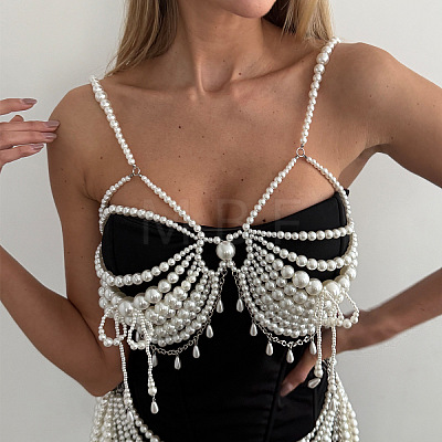 Iron & Imitation Pearl Bowknot Multilayered Tassel Sexy Chest Shoulder Body Chains WG19B3D-01-1