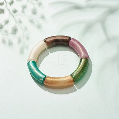 Acrylic Curved Tube Chunky Stretch Bracelet for Women BJEW-JB08285-1