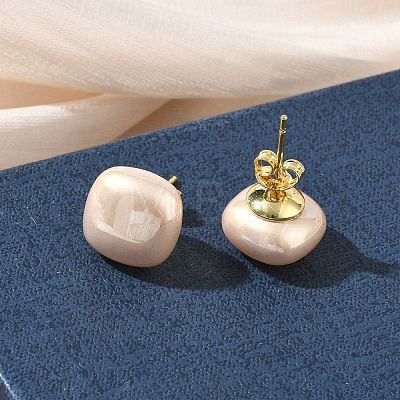 Brass & ABS Plastic Imitation Pearl Stud Earrings for Women PL-CBA760A-03A-G01-1