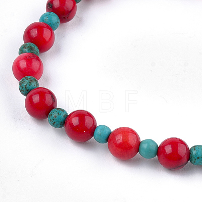 Synthetic Coral Beaded Stretch Bracelets BJEW-S134-77-1