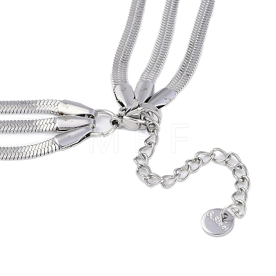 Non-Tarnish 304 Stainless Steel Flat Snake Chain 3 Layer Necklaces NJEW-H038-02P-1