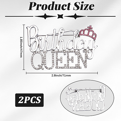 2Pcs Birthday Queen Rhinestone Pins JEWB-SP0001-11P-1