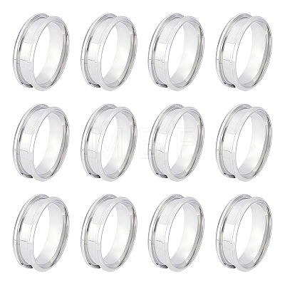 Unicraftale 12Pcs Stainless Steel Grooved Finger Ring Settings STAS-UN0038-94E-1