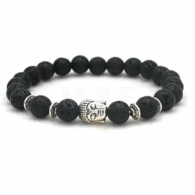 Volcano Stone Buddha Head Elastic Yoga Bracelet DIY Agate Buddha Bead Bracelet NA9896-3-1