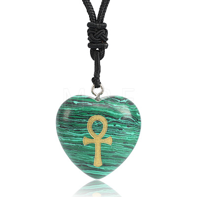 Synthetic Malachite Heart Engraved AnKh Cross Pendant Personalized DIY Necklaces SC1205-7-1