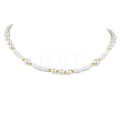 Shell Pearl Bead & Glass Seed Beads Beaded Necklaces for Women NJEW-MZ00073-01-1