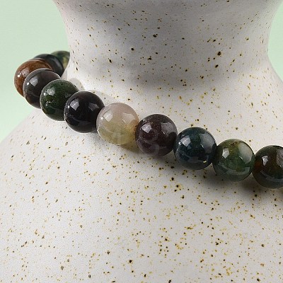 Natural Indian Agate Bead Stretch Bracelets X-BJEW-K212-A-010-1