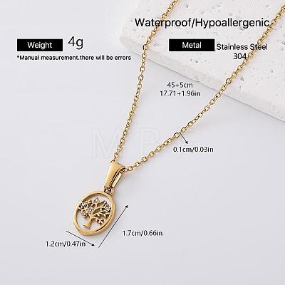 304 Stainless Crystal Rhinestone Tree of Life Pendant Necklaces for Women AP2752-6-1