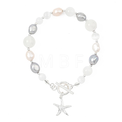 ABS Plastic Imitation Pearl & Natural Cultured Freshwater Pearl & Selenite Beaded Bracelets for Women BJEW-JB13802-1