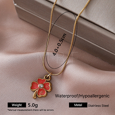 Vintage 304 Stainless Steel Enamel Pendant Necklaces with Clear Cubic Zirconia for Women TA1970-4-1