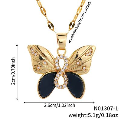 Brass Clear Cubic Zirconia Shiny Cute Cartoon Butterfly Pendant Dapped Chain Necklaces for Women DI0500-1-1