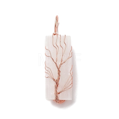 Copper Wire Wrapped Natural Selenite Big Pendants KK-E086-01RG-1