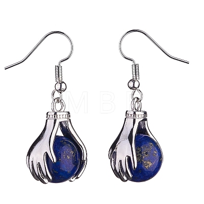 Natural Lapis Lazuli Palm Dangle Earrings EJEW-A092-09P-15-1