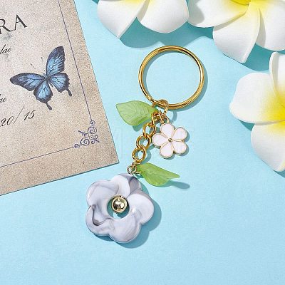 Flower Acrylic Imitation Gemstone Pendant Keychain KEYC-JKC00692-05-1