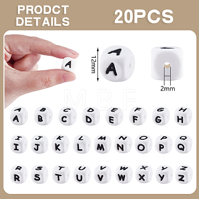 20Pcs White Cube Letter Silicone Beads SIL-YWC0003-06R-1
