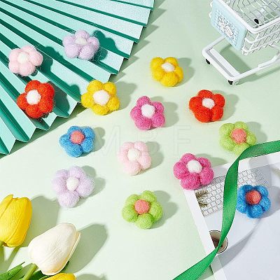 Fingerinspire 14Pcs 7 Colors Wool Needle Felting Flower Crafts DIY-FG0003-06-1