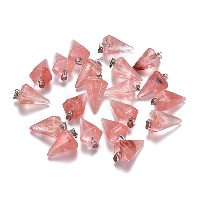 Cone/Spike/Pendulum Dyed Cherry Quartz Glass Stone Pendants G-R278-80-1