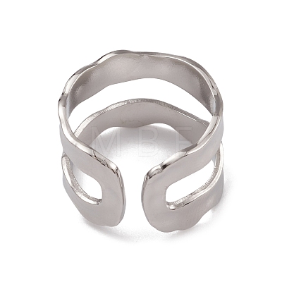 304 Stainless Steel Twist Wave Open Cuff Rings for Women RJEW-G285-18P-1