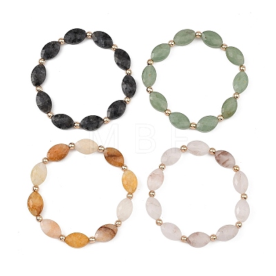 Horse Eye Natural Larvikite/Hematoid Quartz/Green Aventurine & Electroplate Non-magnetic Synthetic Hematite Beads Stretch Bracelets for Women BJEW-JB14076-1