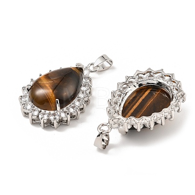 Natural Tiger Eye & Rhinestone Pendants G-K338-31P-09-1