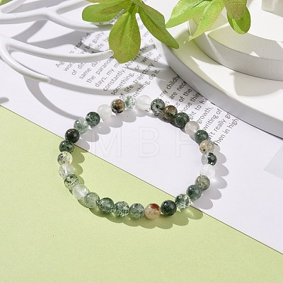 Natural Lodolite Quartz/Garden Quartz Round Beaded Stretch Bracelet BJEW-JB08919-01-1