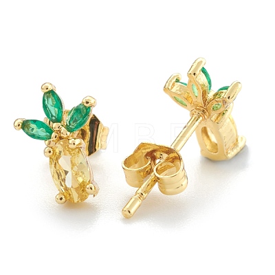 Brass Cubic Zirconia Stud Earring EJEW-O106-03G-1
